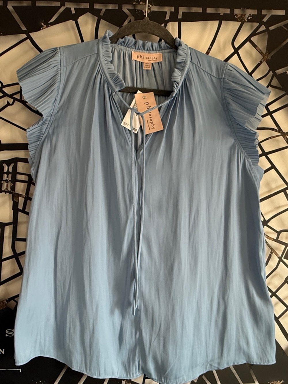 Philosophy Light Blue Ruffle Tie-Neck Blouse